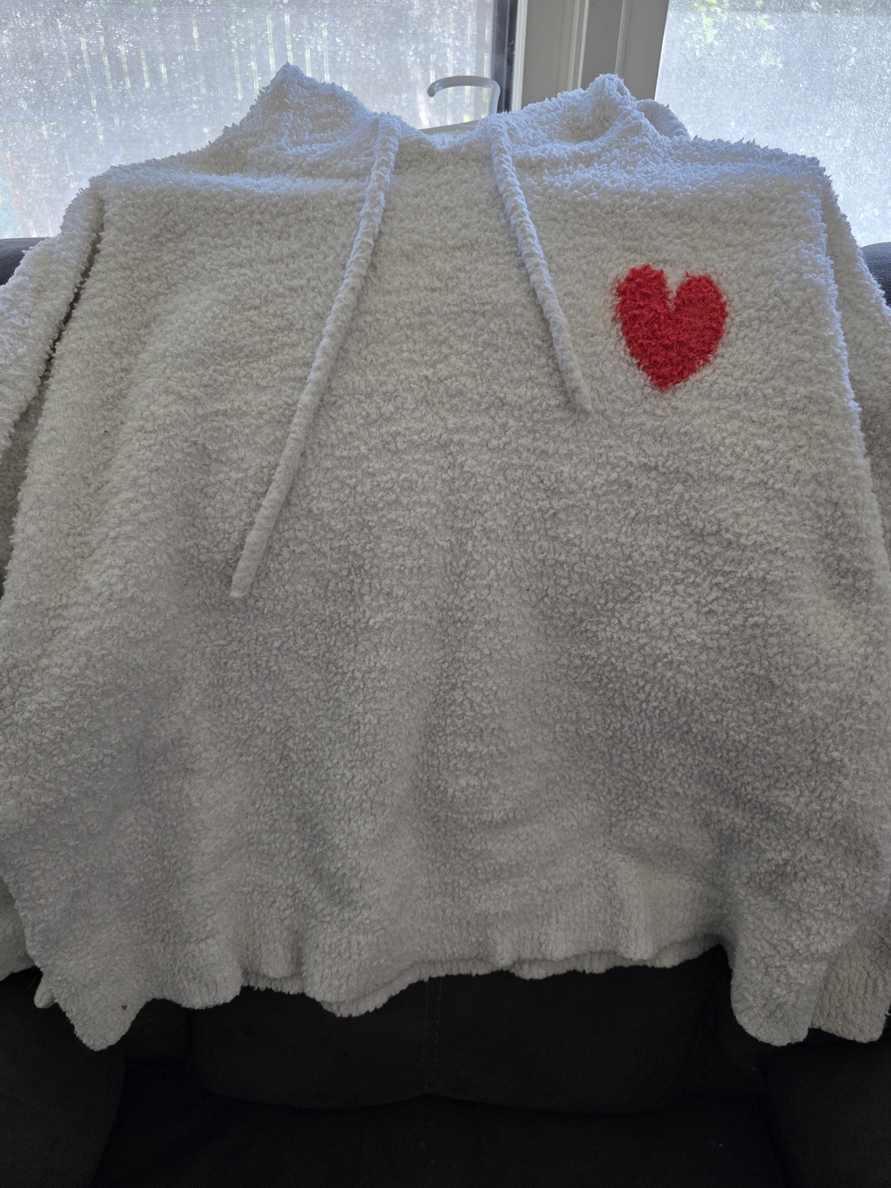 Cozy White Sherpa Hoodie with Red Heart Accent